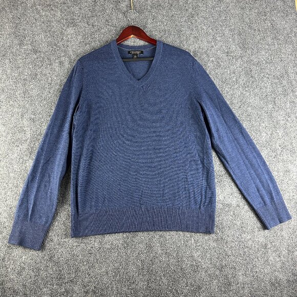 Banana Republic Sweater Mens Large Blue Extra Fine Merino Wool V Neck Rib Cuffs - Picture 1 of 8